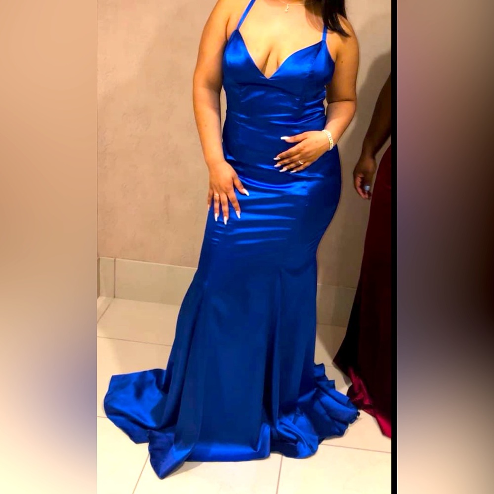 Satin blue prom dress